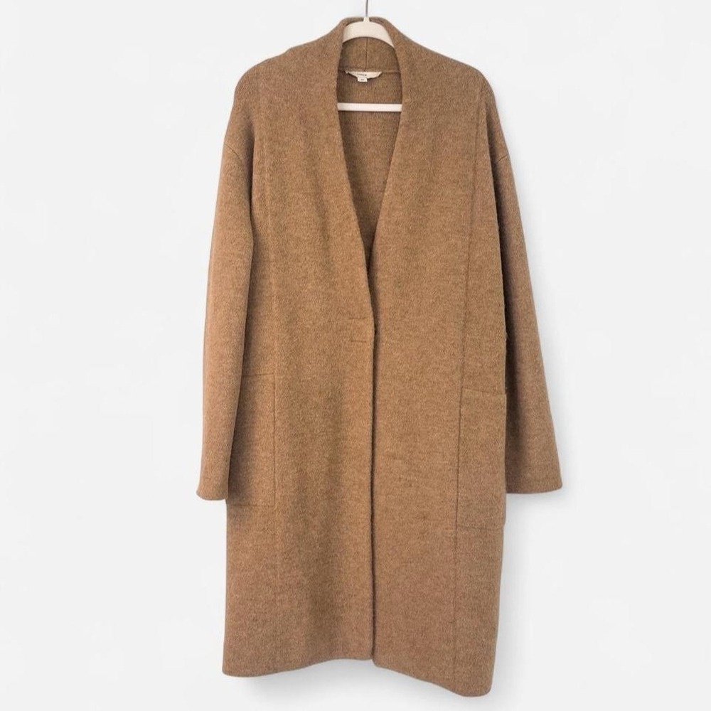 Vince Wool Alpaca Blend Cardigan Coat Button Front Tan Minimal Beige Tan Large